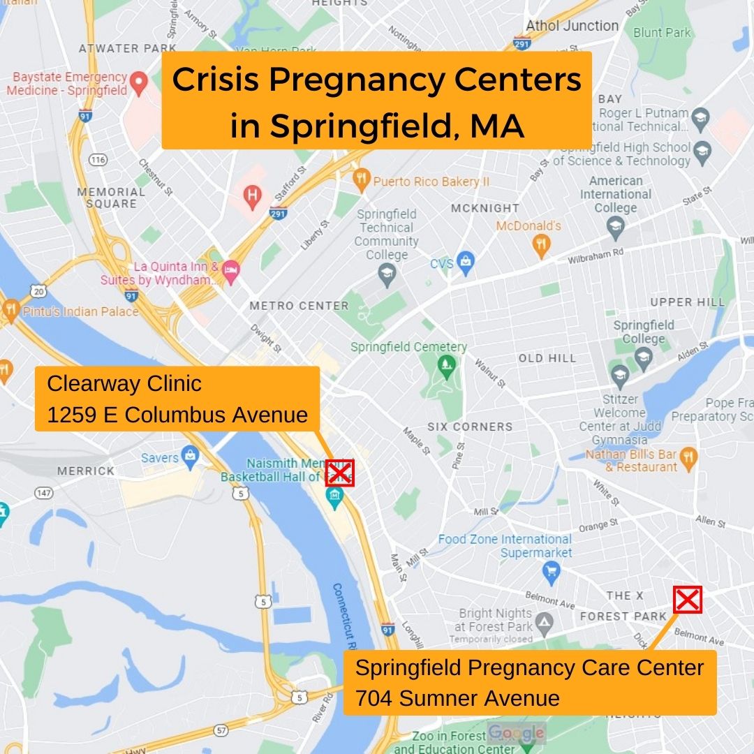 Map to help avoid these CPCs if you want to access abortion care in Springfield MA.